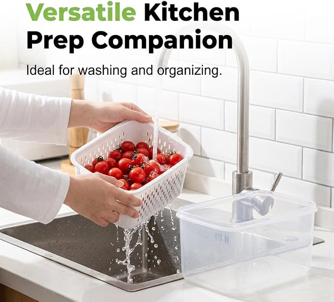Fruit Storage Containers with Removable Colander (Blue 3PCS, Large) | Leakproof Produce Containers for Fridge, Produce Storage Containers, Fridge Organizers and Storage for Fruit, Vegetables - Image 7