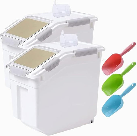 Saim Rice Container 25 lbs, Large Airtight Flour Storage Container with Wheels Measuring Cup, 2 Pack a Set BPA free Food Bin Grain Organizer Box for Dry Baking Supplies Kitchen Pantry Cereal (Gray) by Saim