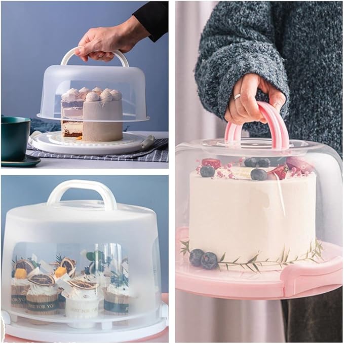 Cake Carrier Round Cake Stand Plus Height Cake Container with Cupcakes Pad, Handle, Lid Reusable Package Box for Transporting Desserts,Pie,Toast,Fruit - Image 3