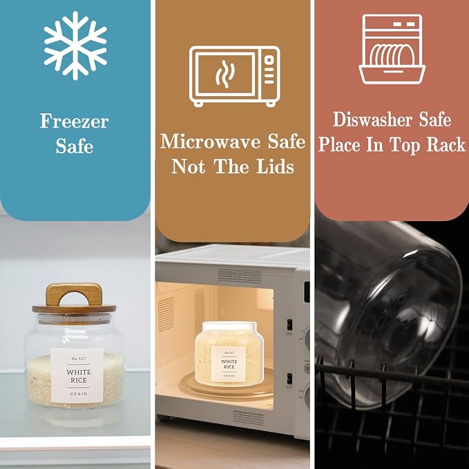 4 Pack Glass Pantry Storage Containers with 132 Pantry Labels - 37 FL OZ Kitchen Glass Canisters with Bamboo Airtight Lids - Farmhouse Glass Pantry Jars for Cookie, Rice, Pasta, Cereal, Bath Salt - Image 7