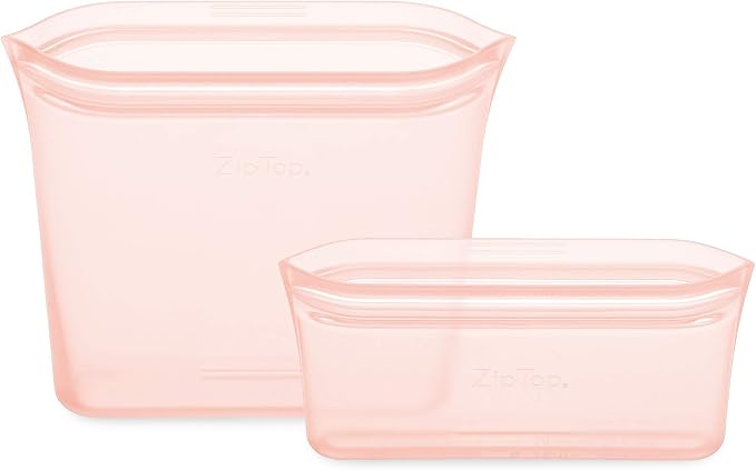 Zip Top Reusable Food Storage Bags | 2 Bag Set [Peach] | Silicone Meal Prep Container | Microwave, Dishwasher and Freezer Safe | Made in the USA - Image 2