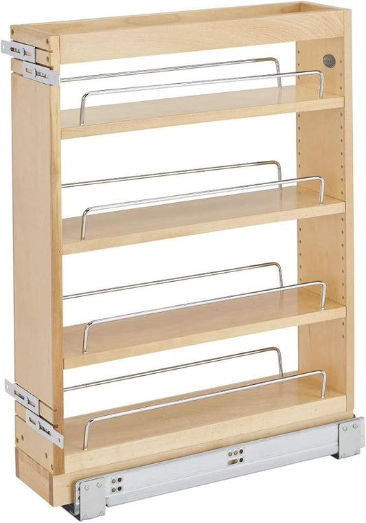 Rev-A-Shelf Maple Pullout Organizer for Full Height Base Vanity Cabinets, Full Extension Slides & Adjustable Shelves, Min Opening Width of 5.5",448-BC19-5C by Rev-A-Shelf