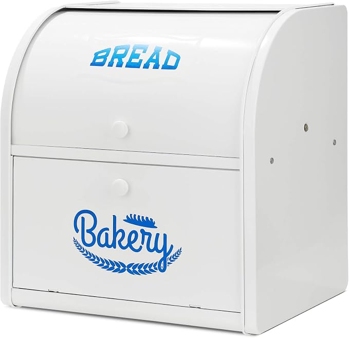 Olebes Bread Box, Metal Bread Box For Kitchen Countertop, Bread Storage Container Holds 2 Loaves Of Bread, High Capacity Breadbox, Bread Holder Suit Farmhouse Kitchen Decor For Counter (White) by Asrnten