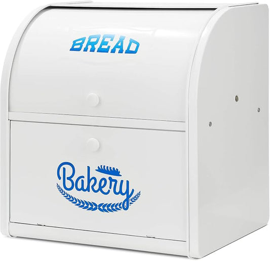 Olebes Bread Box, Metal Bread Box For Kitchen Countertop, Bread Storage Container Holds 2 Loaves Of Bread, High Capacity Breadbox, Bread Holder Suit Farmhouse Kitchen Decor For Counter (White) by Asrnten