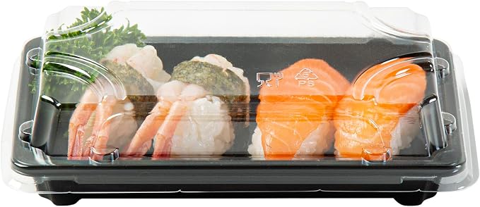 Restaurantware Plastic Sushi Trays 100 Pack of 6.1 x 3.5 x 1.77 Inch With Clear Lids Leak-Resistant Sushi Take Out Boxes Stackable Containers For Grab-And-Go - Image 9