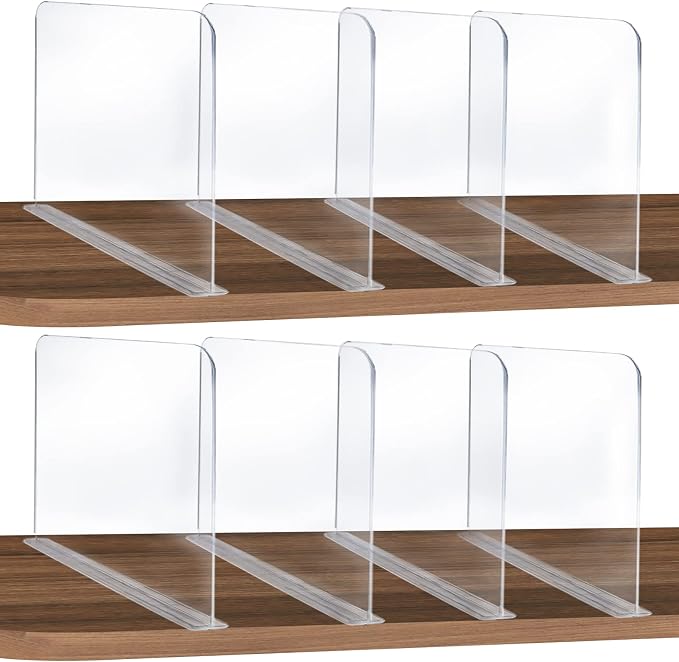 ROUFA Clear Acrylic Shelf Dividers, 8Pcs Closet Dividers Fit for Any Thickness of Shelves, Multi-Purpose Wood Shelf Separators for Bedroom, Kitchen, Office, Bathroom, 11.8''x11'' by ROUFALIFE