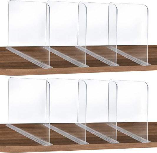 ROUFA Clear Acrylic Shelf Dividers, 8Pcs Closet Dividers Fit for Any Thickness of Shelves, Multi-Purpose Wood Shelf Separators for Bedroom, Kitchen, Office, Bathroom, 11.8''x11'' by ROUFALIFE