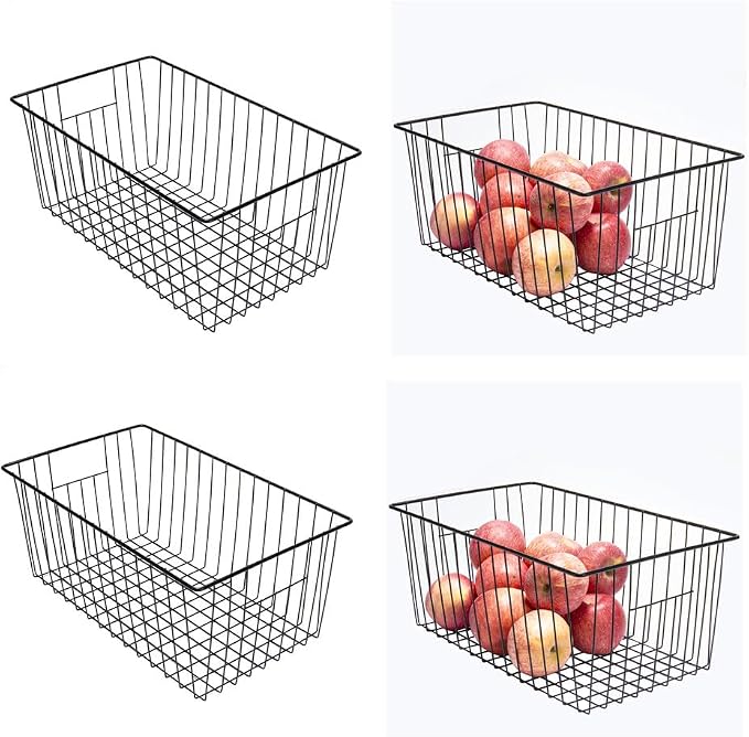 16inch Upright Freezer Organizer Baskets for 13-14,16-21 cu.ft Standup Freezer, Settle freezer chaos and reduce food waste effectively, Durable, Fully Use Space, Improve Air Circulate, Black, 4pcs by Y.Z.Bros