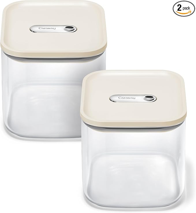 Caraway 2.5 qt Glass Airtight Food Storage Containers with Lids | Non-Toxic, Stackable, Space-Saving Airtight Containers for Pantry, Dry Goods, 2 Pack, Cream by Unknown