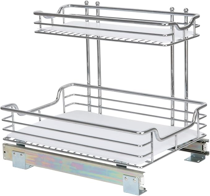 Household Essentials Glidez Chrome-Plated Steel Pull-Out/Slide-Out Storage Organizer with Plastic Liners for Under Sink or Cabinet Use - 2-Tier Design - Fits Standard Size Cabinet or Shelf, Chrome - Image 6