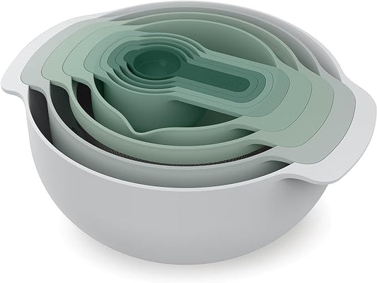 Joseph Joseph Nest 9 Plus, 9 Piece Compact Food Preparation Set with Mixing Bowls, Measuring cups, Sieve and Colander, Editions Range, Sage Green by Unknown