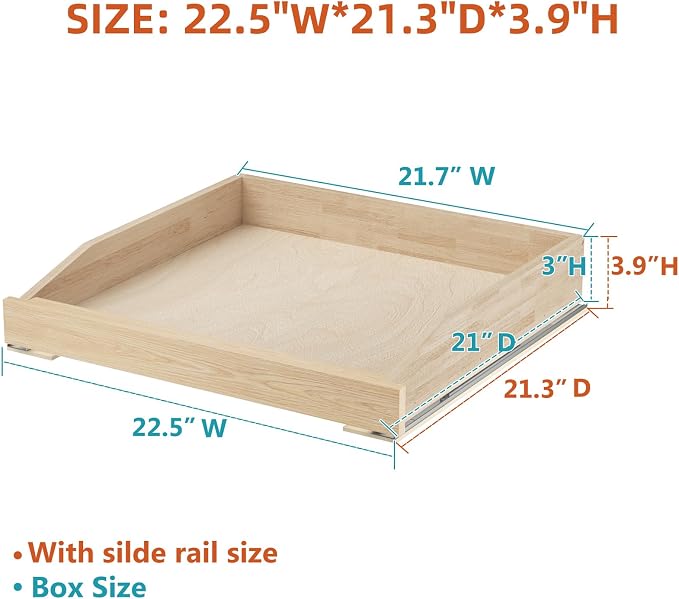 Pull Out Cabinet Drawer 22½” W x 21” D, Soft Close Pull Out Cabinet Organizer, Pull Out Shelves Requires At Least 23½” Cabinet Opening, Bottom Assembly - Image 3