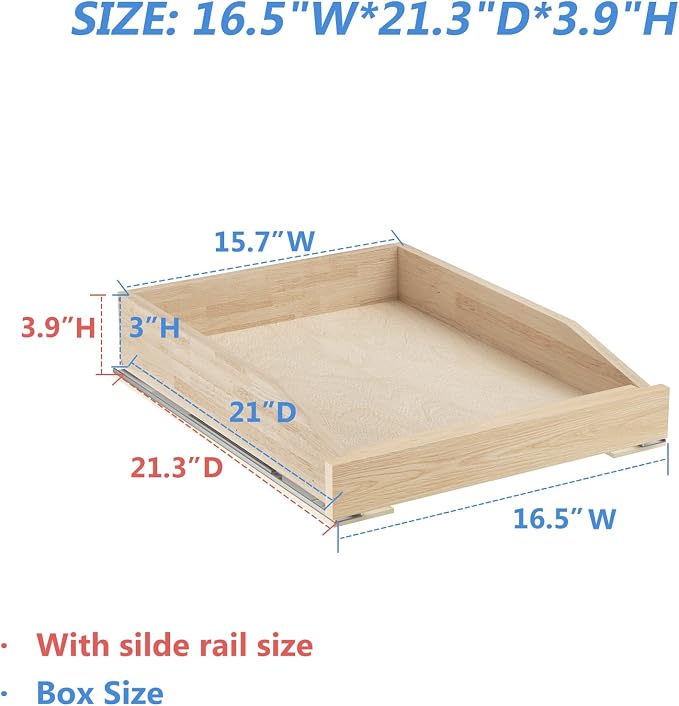 ROOMTEC Pull Out Cabinet Organizer with Soft Close, 16-1/2" W x 21" D, Pull Out Cabinet Drawer for Kitchen cabinets, Pull Out Cabinet Shelf, Finished, Bottom Assembly - Image 3