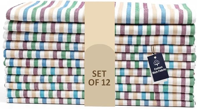 LFH Home 100% Cotton Cloth Salsa Napkin Set of 12 Washable Soft Durable Striped Napkins for Dining Wedding Parties & Daily Use, Reusable Eco-Friendly Fabric Napkins (18x18)-Multi Thanks Giving by LFHHomePrivateLimited