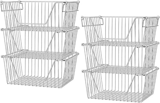 Slideep Stackable Storage Baskets Stainless Steel Cabinet Organizer Sturdy Metal Wire Pantry Freezer Bin for Pantry Home Bathroom Kitchen Organization 6 Packs by WelcometotheSlideep