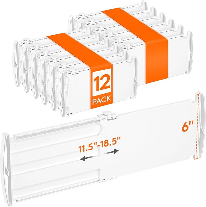 Lifewit 6" Tall Drawer Dividers, Adjustable Deep Drawer Organizer Clothes | 12 Pack 11.5"-18.5" Expandable White Plastic Separators for Dresser, Kitchen, Cabinet, Closet, Office Organization & Storage by Lifewit