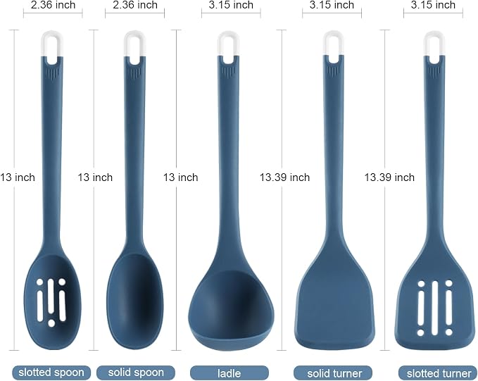 MOACC Silicone Kitchen Cooking Utensils Set: Heat Resistant 13inch Long Kitchen Gadgets, BPA Free Non Stick Rubber Cook Accessories For Food Prep, Frying, Serving, Basting (Dark Blue) - Image 7