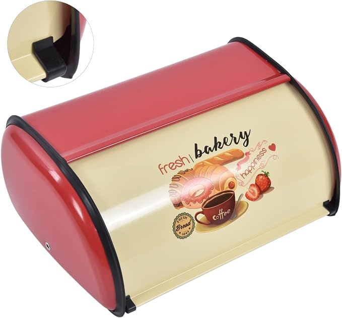 CHICIRIS Bread Box, Bread Container, Bread Storage, Metal Bread Box for Kitchen Countertop Large Capacity Bread Bin Holder Container with Roll Top Lid (Red) - Image 3