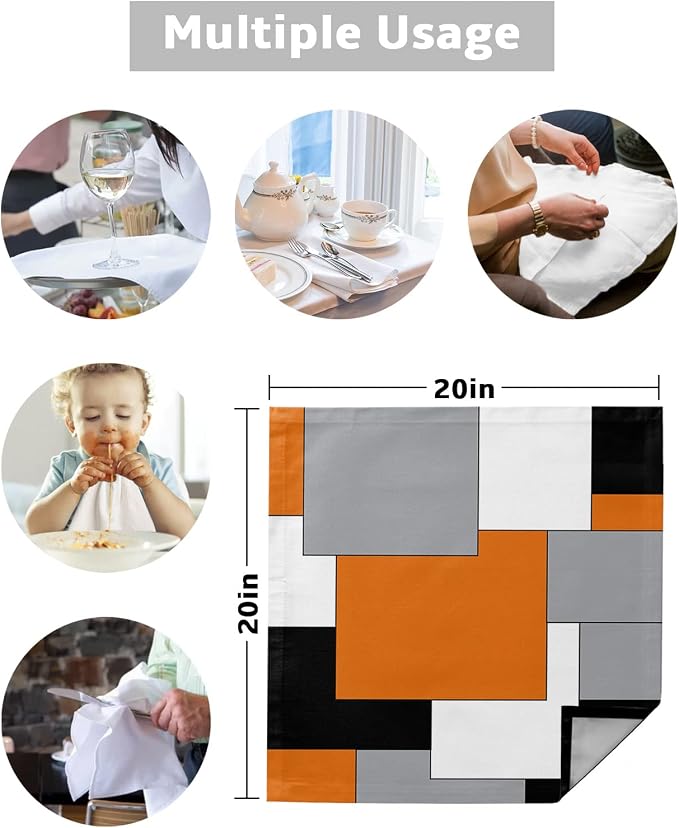 Mid Century Modern Kitchen Cloth Napkins 4 Pack, Orange Black Grey White Geometric Abstract Art Dinner Napkins Soft Table Napkin for Family Dinners Parties Wedding, Washable & Reusable 20" x 20" - Image 5