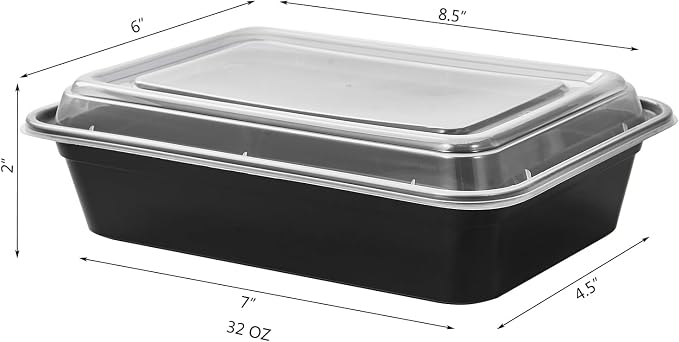 32 oz 50Pack Plastic Meal Prep Food Storage Containers with Lids Reusable 1 Compartment To Go Lunch Box Black Extra Large &Thick Microwave Freezer Dishwasher Safe BPA Free Stackable - Image 2