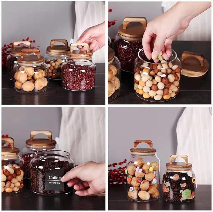 SAIOOL Glass Jars with Airtight Lid [Set of 4],Kitchen Canisters, Borosilicate Storage Containers,Retro Design, jars for Candy,Cookie,Rice,Sugar,Flour, Flour,Pasta,Nuts and Spice Jars - Image 3