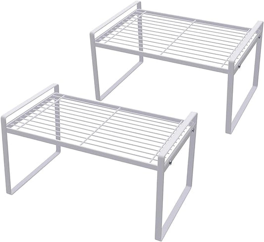 Shantton Cabinet Shelf Organizer, Pantry Shelf Rack, White 13x8.3x7.3 | 2-Pack Stackable Metal Riser Holds 40LBS with Non-Slip Feet for Kitchen Pantry Bathroom Countertop Freezer Cupboard by Shantton