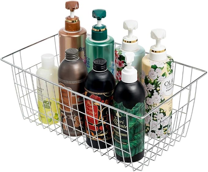 SANNO Freezer Baskets Wire Storage Baskets Closet Organization Baskets Bin Farmhouse Storage Bins Large Organizer Bins for Home, Office, Bathroom, Pantry -Set of 3, Chrome, 15.7" - Image 5