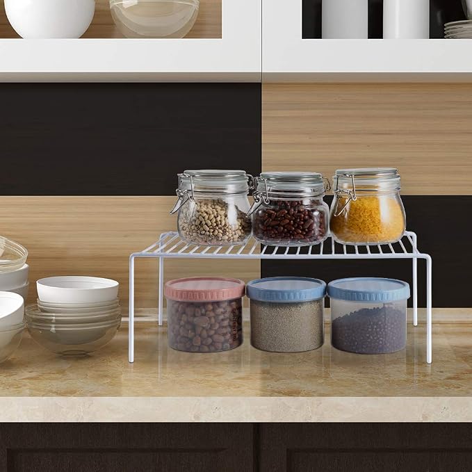 Redrubbit Large (15.7 x 9. 4 Inch) Cabinet Storage Shelf Rack, Rustproof Kitchen Counter and Cabinet Shelf, Storage Rack Organizer for Kitchen, Fridge, Cabinet, Bathroom, Set of 4 - Image 2
