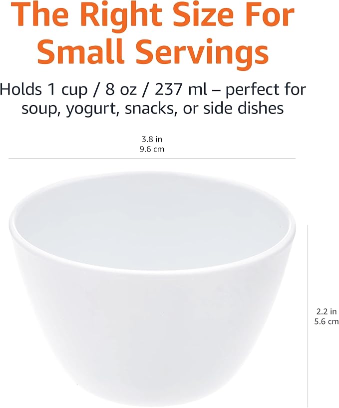 Amazon Basics Melamine Small Bowls for Sauces, Dessert, Round Serving Bowls, BPA Free, Dishwasher Safe, 8 oz, White, 6-Piece Set - Image 6