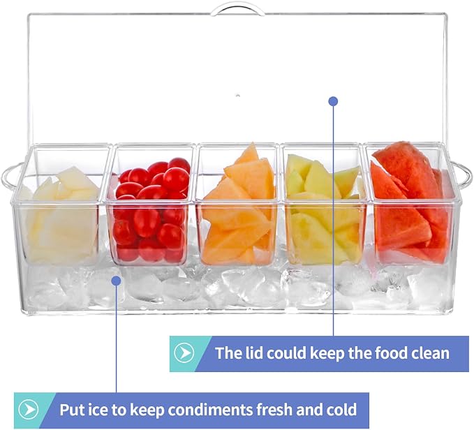 MOLIGOU Chilled Condiment Server with Lid, Chilled Condiment Tray with 5 Removable Compartments, Ice Condiment Serving Containers - Image 4