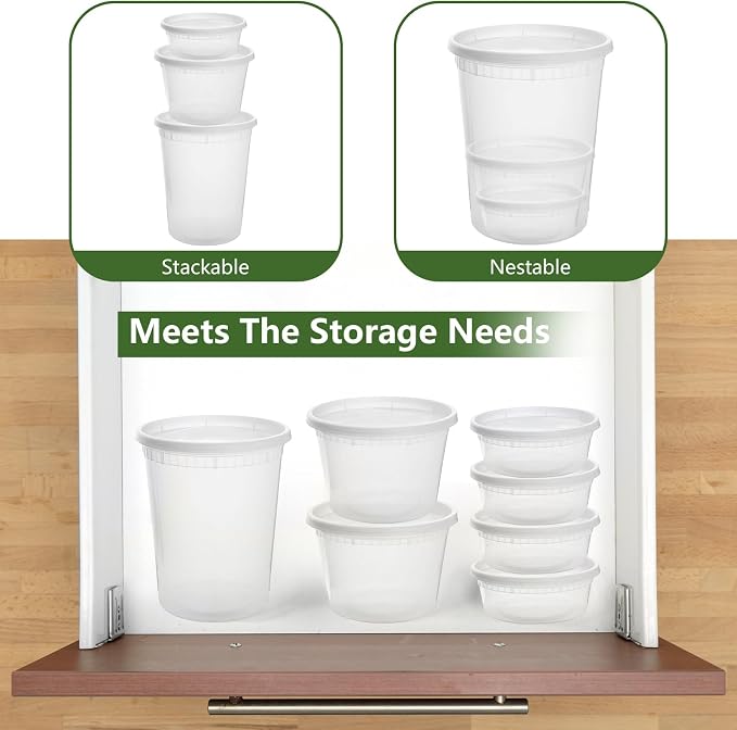 Cozary Food Containers with Lids 48 Pieces, Airtight Food Containers 12-32oz and 24-16oz and 12-8oz, Reusable Plastic Cups for Food, Safe in Microwave and Freezer - Image 5