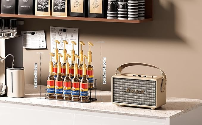 kimilus 10 Bottle Capacity Coffee Syrup Organizer 2 Tier Coffee Syrup Stand Shelf for Coffee Bar Kitchen Small Wine Rack for Bar Family Storage for Syrup Wine Dressing - Image 4
