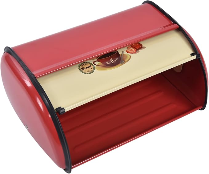 Metal Bread Box for Kitchen Countertop, Large Capacity Bread Bin Holder Container with Roll Top Lid, Multifunctional Sturdy Durable Storage Organizer Baskets for Home Kitchen(Red) - Image 6