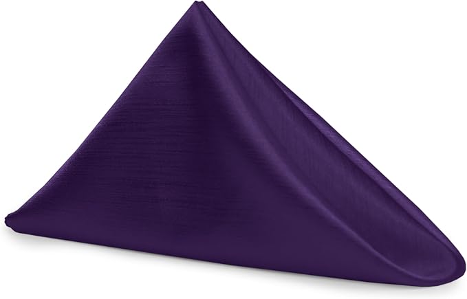 17x17-Inch Shantung Satin Cloth Napkins, Purple Set of 120 | Bulk Case of 10 Dozen, Square, 100% Polyester Fabric, Reversible, Faux Dupioni Silk Reverse Side, Machine Washable by UltimateTextile