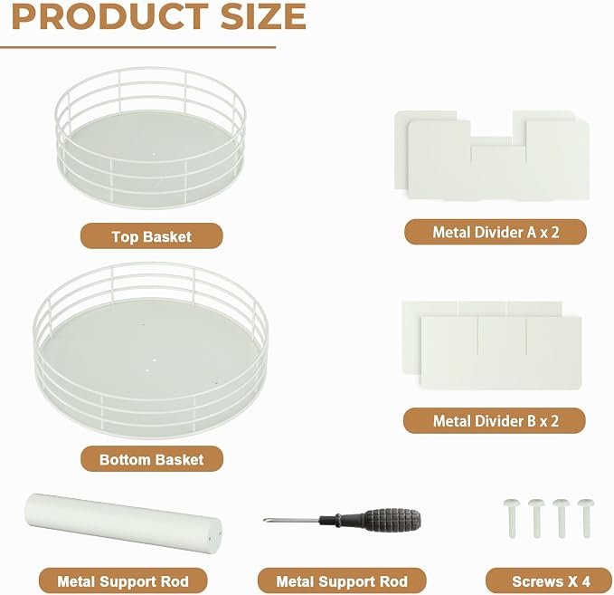 Snack Organizer - Versatile Snack Storage 2 Tier Lazy Susan with Convenient Grab-and-Go Design, Metal Snack Holder for Home, Office, Breakroom, 12.13" L x 12.13" W x 12.56" H (Matte White) - Image 3