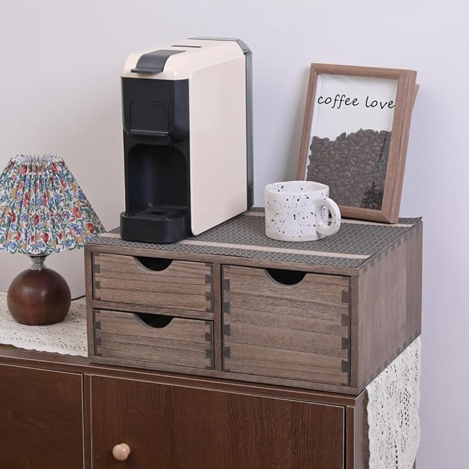 DDYURI Coffee Pods Storage Drawer Holder for Capsules - Multi Functional Desk Organizer Drawers For K cups Coffee Maker Brew - Kitchen Mini Wooden Box Chest Sideboard Counter Organization CF2D3C Dark - Image 5