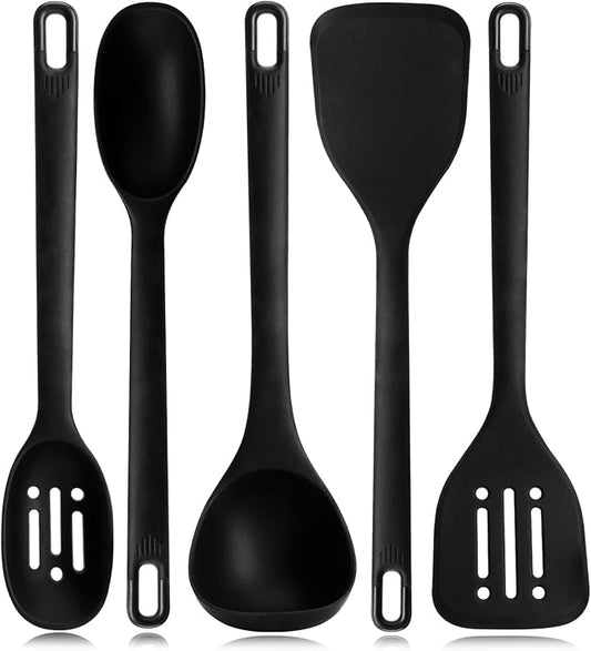 Silicone Kitchen Cooking Utensils Set: MOACC Heat Resistant 13inch Long Kitchen Gadgets, BPA Free Non Stick Rubber Cook Accessories For Food Prep, Frying, Serving, Basting (Black) by MOACC