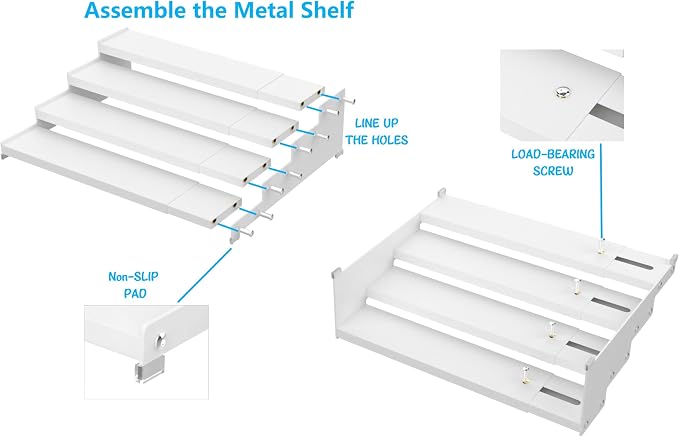 Jojocross Expandable 4-Tier Step Spice Rack Organizer for Kitchen Cabinet Modern Design and Non Skid Space Saving Storage Shelf for Countertop Cabinets Pantry(1Pack/White) - Image 6