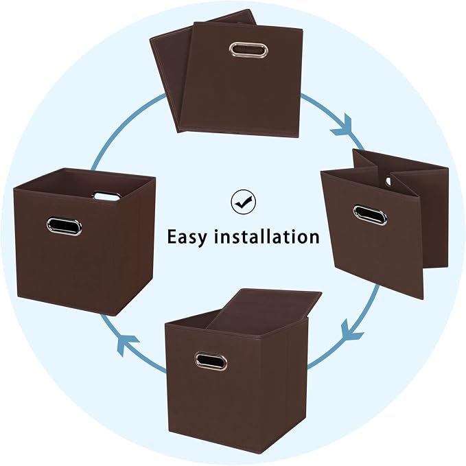 Black Fabric Cubby Storage Bins,13x13x13 Inches ,Cube Organizer Bin Foldable Storage Boxes with Dual Handles Fabric Organizer Box and collapsible Storage basket,Set of 3,Coffee - Image 6