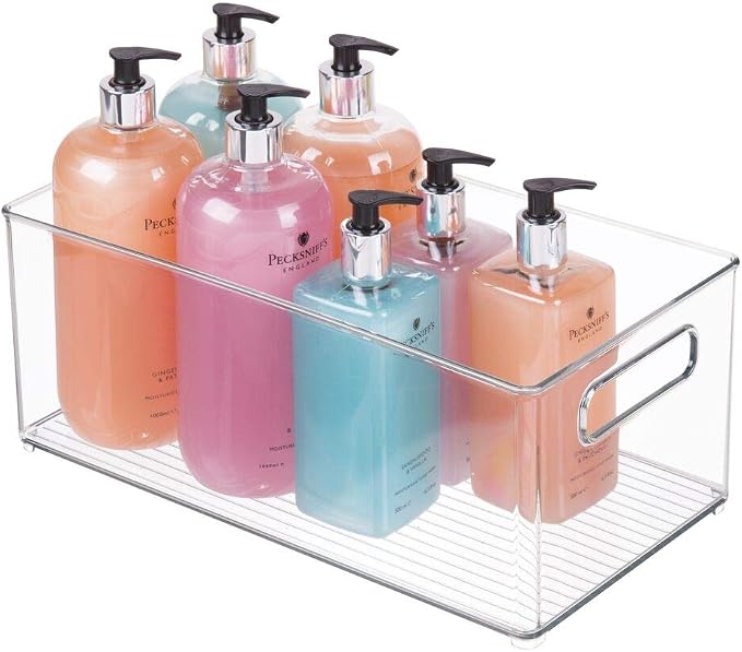 mDesign Plastic Bathroom Storage Container Bins w/ Handles - Closet, Cabinet, Vanity, Cupboard Shelf Organization, Hair Tools Accessory Organizer - Ligne Collection; Clear, 14.6x8.1x6 (Pack of 4) - Image 5