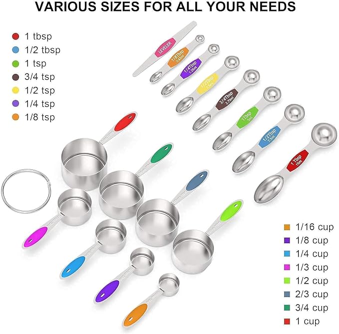 Wildone 5pcs Stainless Steel Mixing Bowls with Graters and 16pcs Measuring Cups & Spoons Set - Image 7