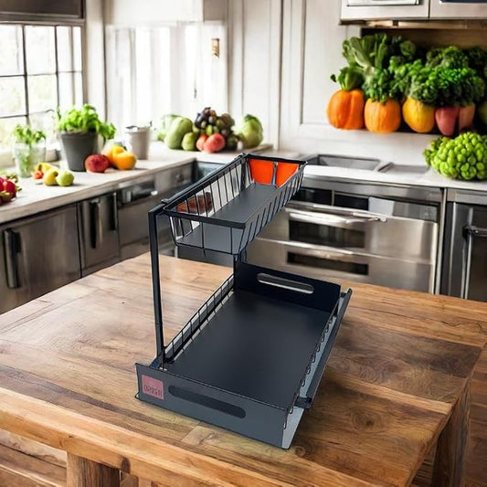 Metal Body Under Sink Pull Out Organizer Shelf Rack | 2-Tier Slide-Out Storage Rack | Space-Saving Organizer for Kitchen & Bathroom | Heavy-Duty & Rust-Resistant by Unknown