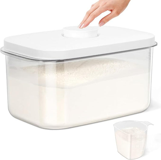 Airtight 12 Lbs Flour Sugar Storage Containers 6.34 Qt Rice Holder BPA Free | Clear PET Plastic Pet Dog Cat Food Storage Container with Pop Up Lid Dry Food Bin for Kitchen Pantry Organization by TBMAXS