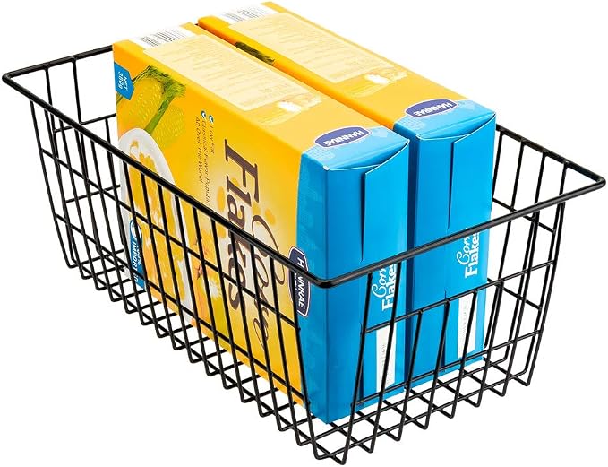 SANNO Freezer Baskets Wire Storage Baskets Closet Baskets Bin Farmhouse Organizer Storage Bins Large Organizer Bins for Home, Office, Bathroom, Pantry Organization Storage -Black Set of 3, 15.7" - Image 8