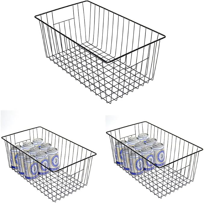 16inch Upright Freezer Organizer Baskets for 13-14,16-21 cu.ft Standup Freezer, Settle freezer chaos and reduce food waste effectively, Durable, Fully Use Space, Improve Air Circulate, Black, Pack 3 by Y.Z.Bros