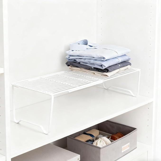 Extendable Metal Wire Shelf Organizer - Adjustable 15-24.4in Length, Stackable Storage Rack for Kitchen, Pantry, Bathroom, Shoe Cabinet & Tool Closet (1 Pack, White) - Image 6