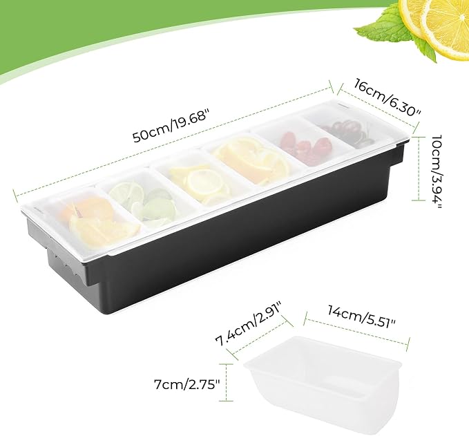 Ice Cooled Condiment Caddy Set of 2 with Lid, 6 Compartments | Under-tray ice space for chilling, removable trays for quick refill, finger-grip handles, for bars buffets - Image 2