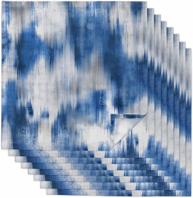 Abstract Blue Dinner Napkins Cloth Set of 8, Premium Polyester Napkins 20 x 20 Inch, Modern Geometric Gradual Stripes Grey Washable and Reusable Table Napkins for Wedding Cocktail Hotel by AMZRicher
