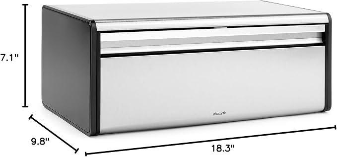 Brabantia Rectangular Fall Front Bread Box | Matt Steel | Large Metal Front Opening Bread Store for Kitchen Countertop | Flat Top for Extra Storage, Magnet Closing Lid | Fits 2 Loaves - Image 9