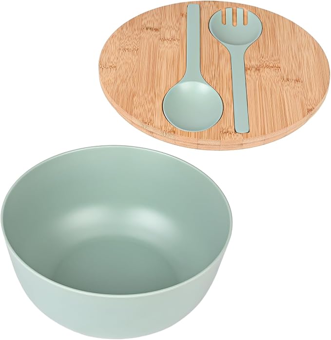 LOVYANXUE Bamboo Fiber Salad Bowl with Servers Set Large 9.8inches Nature Bamboo Mixing Bowl with Servers with Lid Spoon and Fork for Fruits,Salads and Vegetables - Image 7